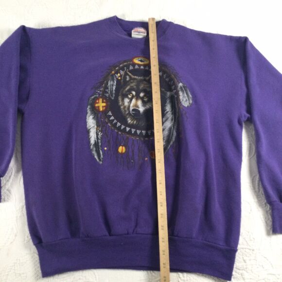 Vintage 90s Native Wolf Sweater Large Purple Long Sleeve Mens Pullover USA - Picture 7 of 8